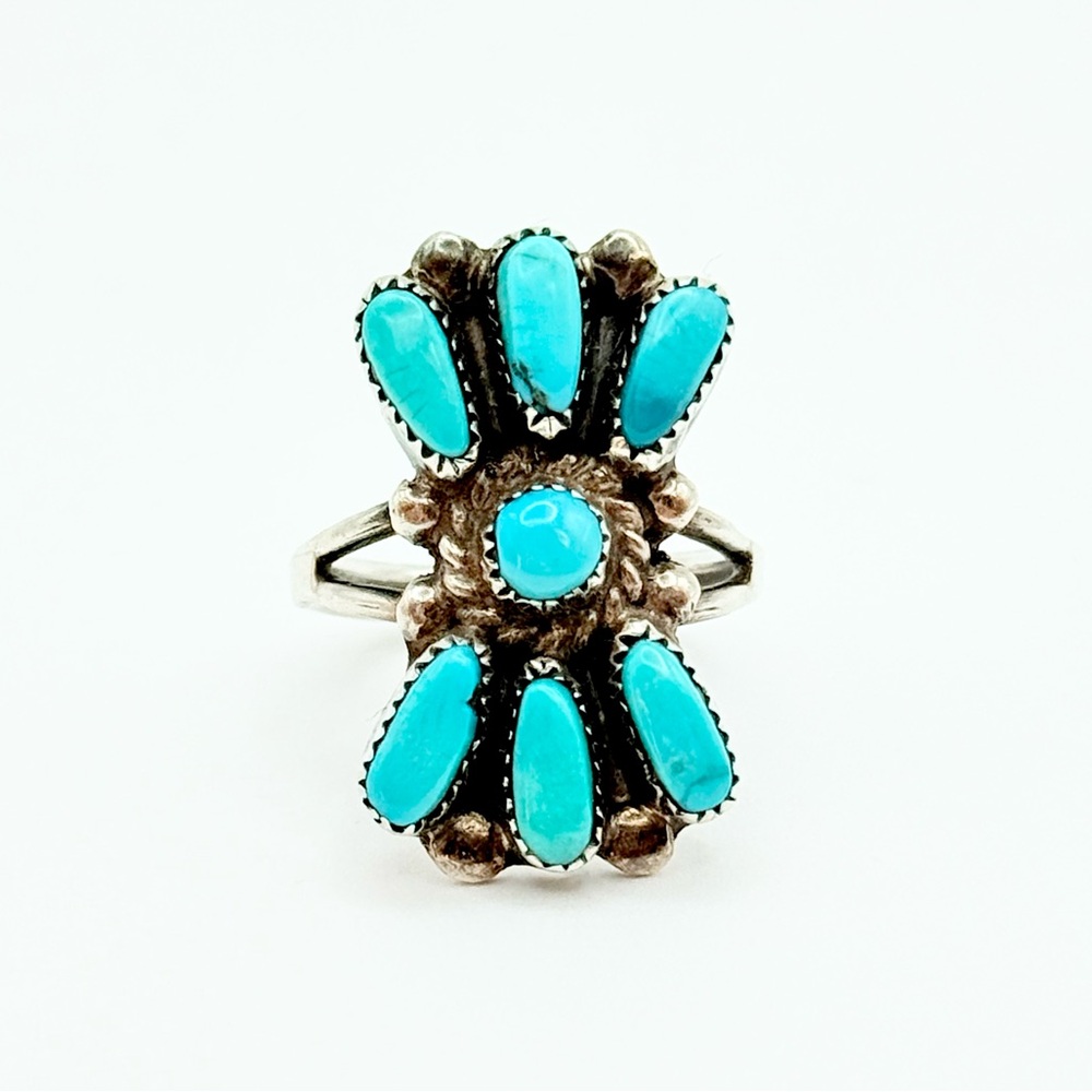 Bill & Lou Zuni Turquoise Ring - Vintage Petite Point Native American